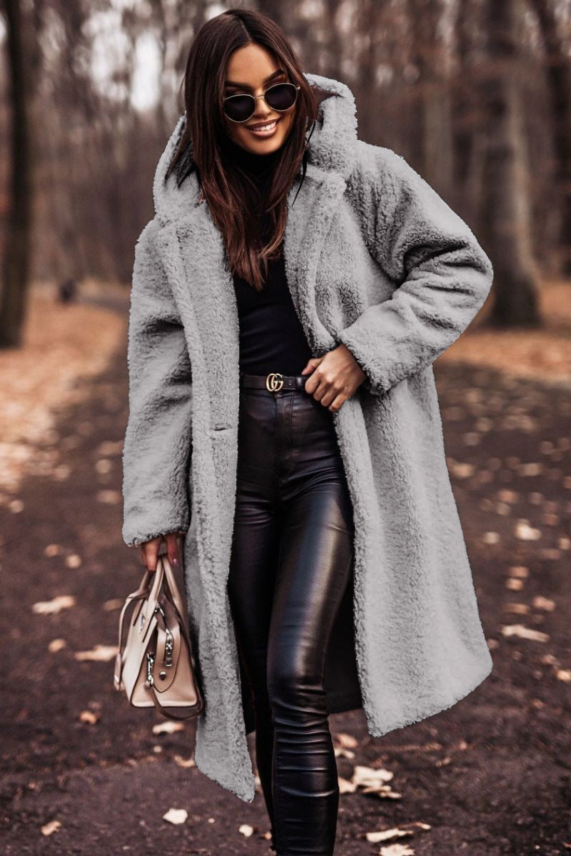 Elegant Plush Faux Fleece Long Coat for Women