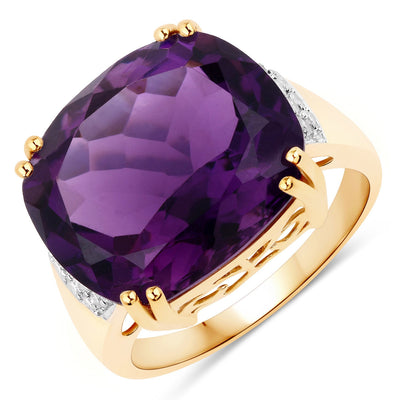 Anillo de Compromiso de 11.42 Quilates de Amatista y Diamante en Oro Amarillo de 14K