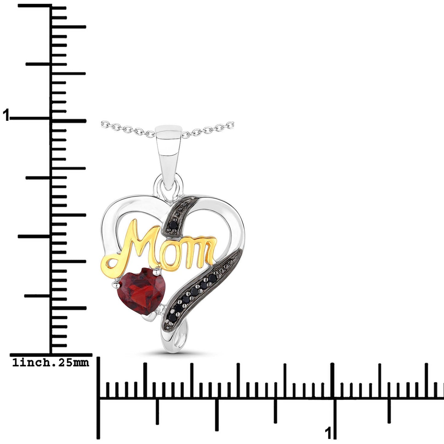 Pendentif en Grenat et Spinelle Noir de 0,55 Carat en Argent Sterling