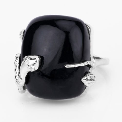21.04 Carat Black Onyx & White Topaz Sterling Silver Ring
