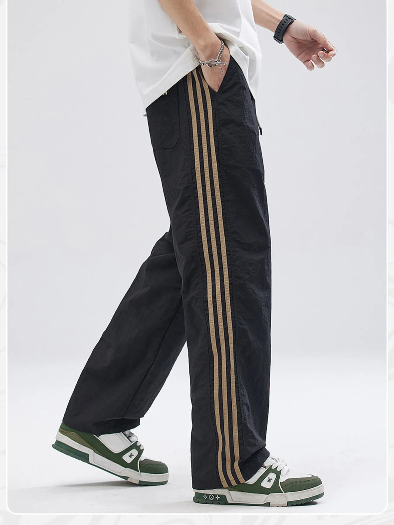 Men's Plus Size Drawstring Wide Leg Pants with Side Stripes