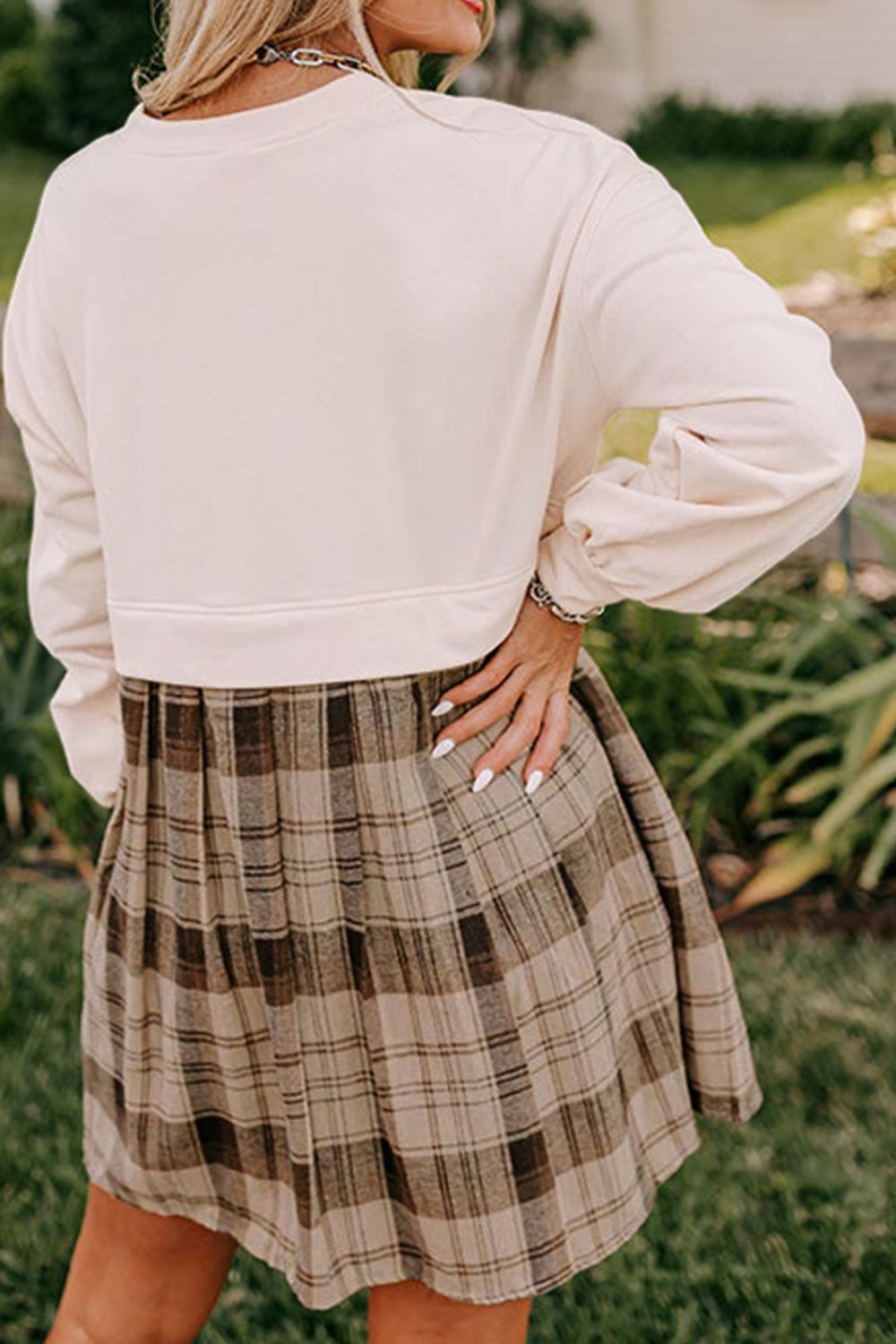 Vintage Plaid Round Neck Long Sleeve Mini Dress Cozy & Stylish Dress Retro Design Dress For Party - Korvel