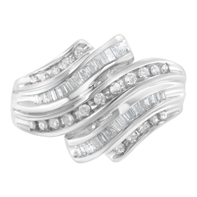 Bague de fiançailles en diamant cannelé en or blanc 10K - Taille 7