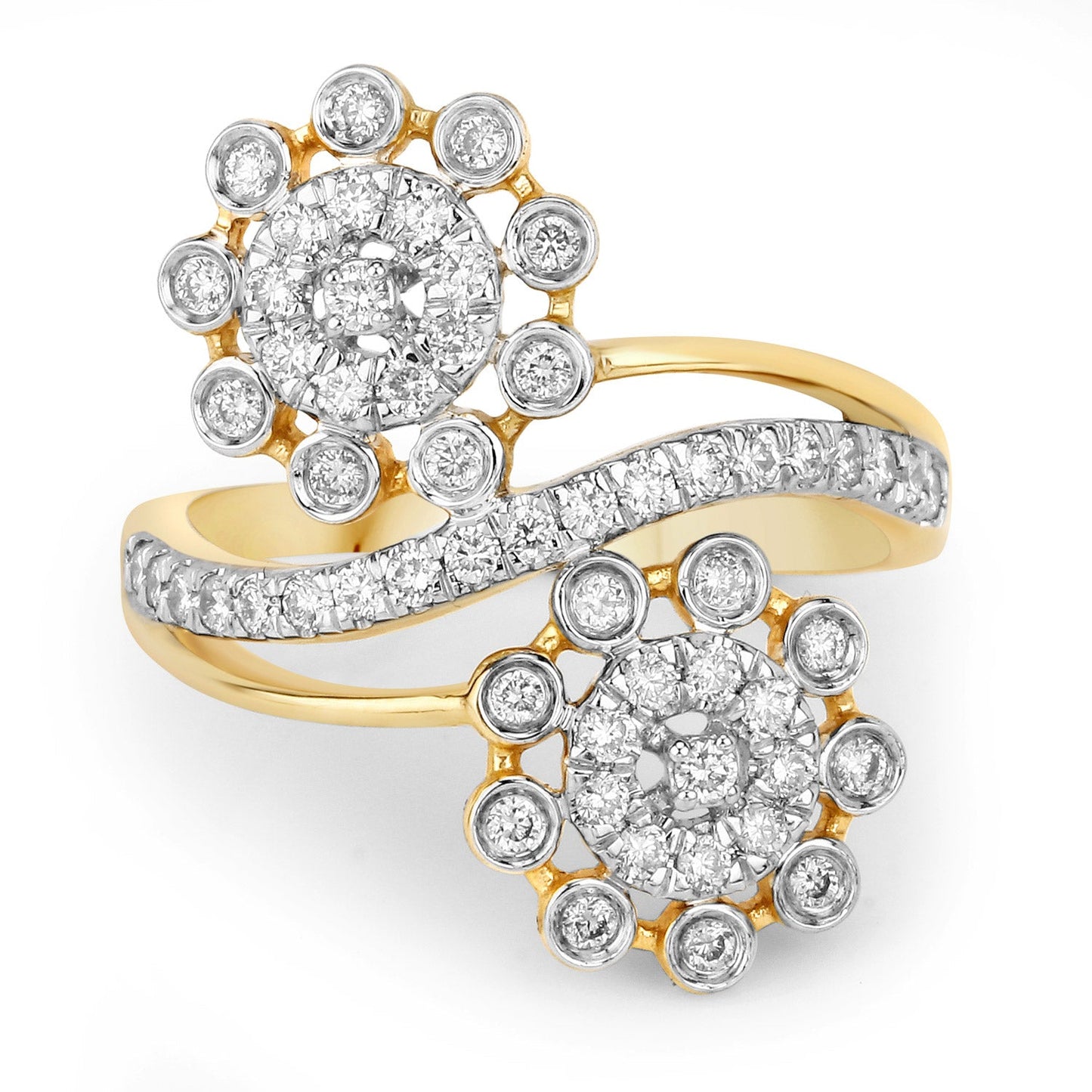 Bague Bypass en Diamant Blanc de 0,56 Carat en Or Jaune 14K