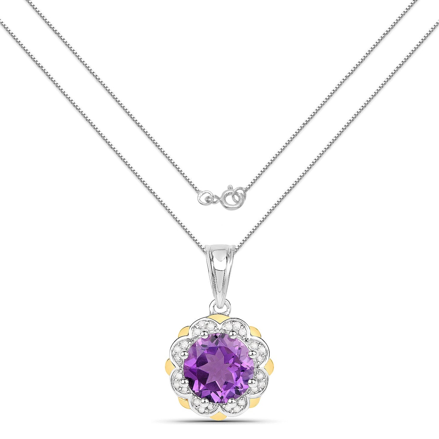 Colgante de amatista genuina de 1.87 quilates y diamantes en oro de 14K y plata esterlina