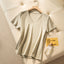Camiseta de Algodón Puro para Mujer de Corte Suelto con Cuello Redondo y Cuello en V