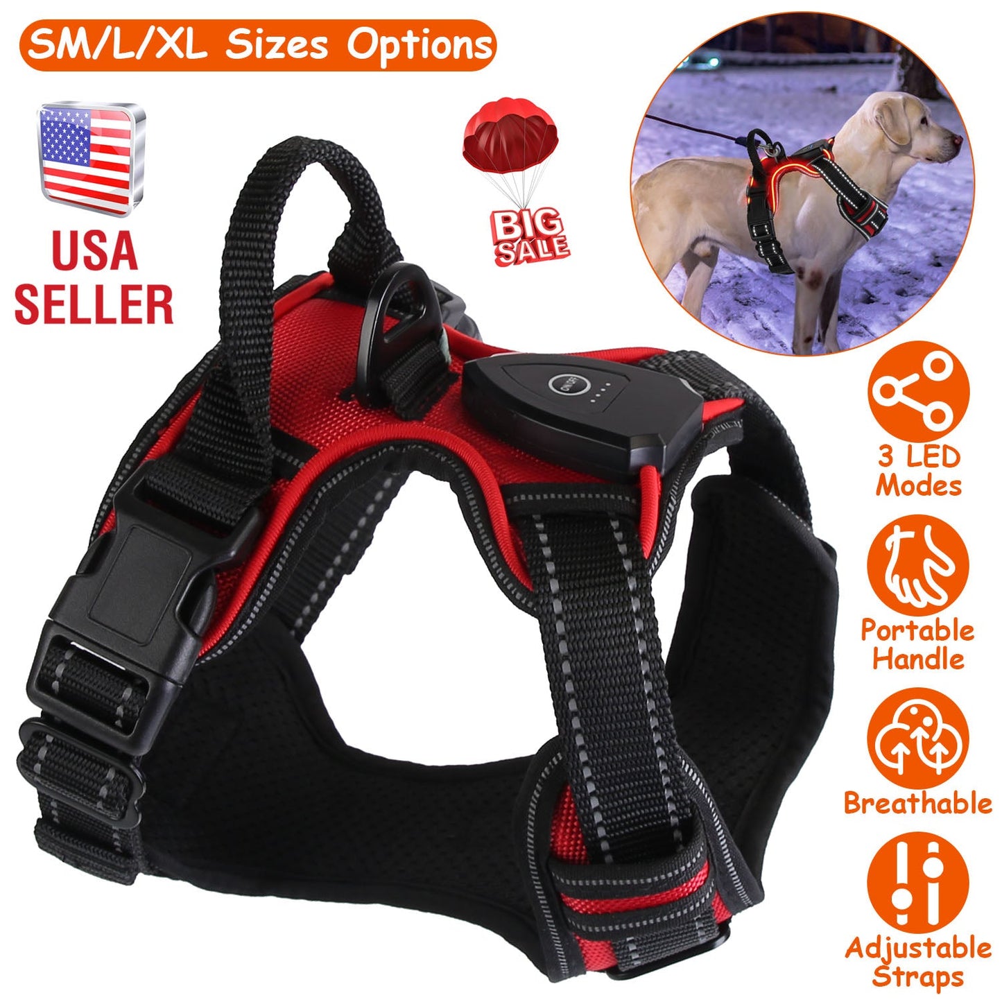 Harnais LED Rechargeable pour Chien - Gilet Lumineux Anti-Tirage pour Tous les Races