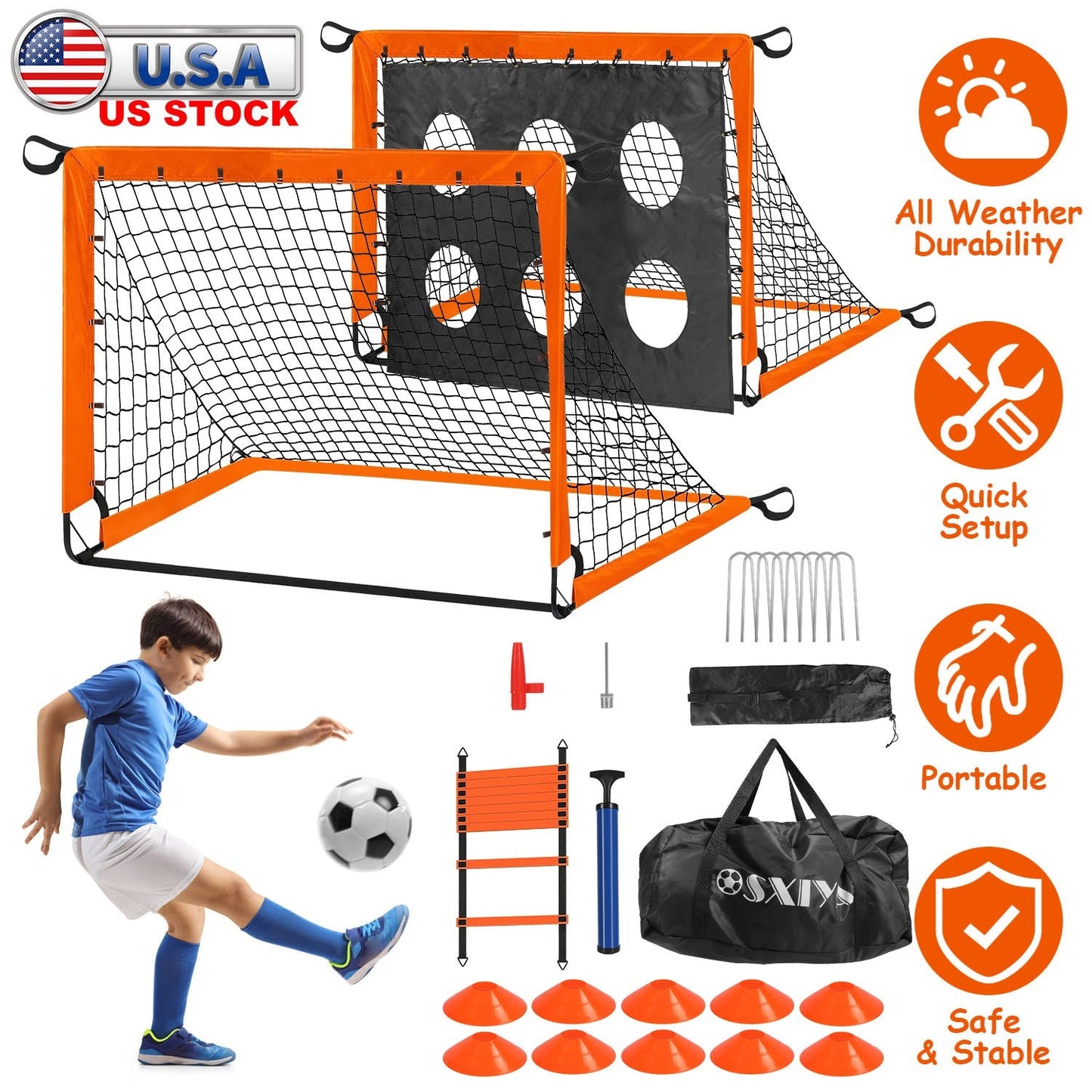 Ensemble de buts de soccer pour enfants - Équipement d'entraînement portable pour les 3 ans et plus