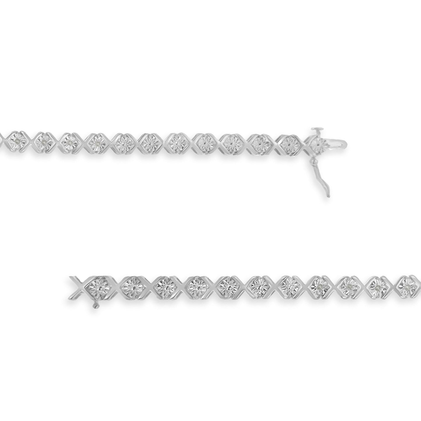Pulsera de tenis con diamantes en corte redondo "X" de plata esterlina .925 - 7.25"
