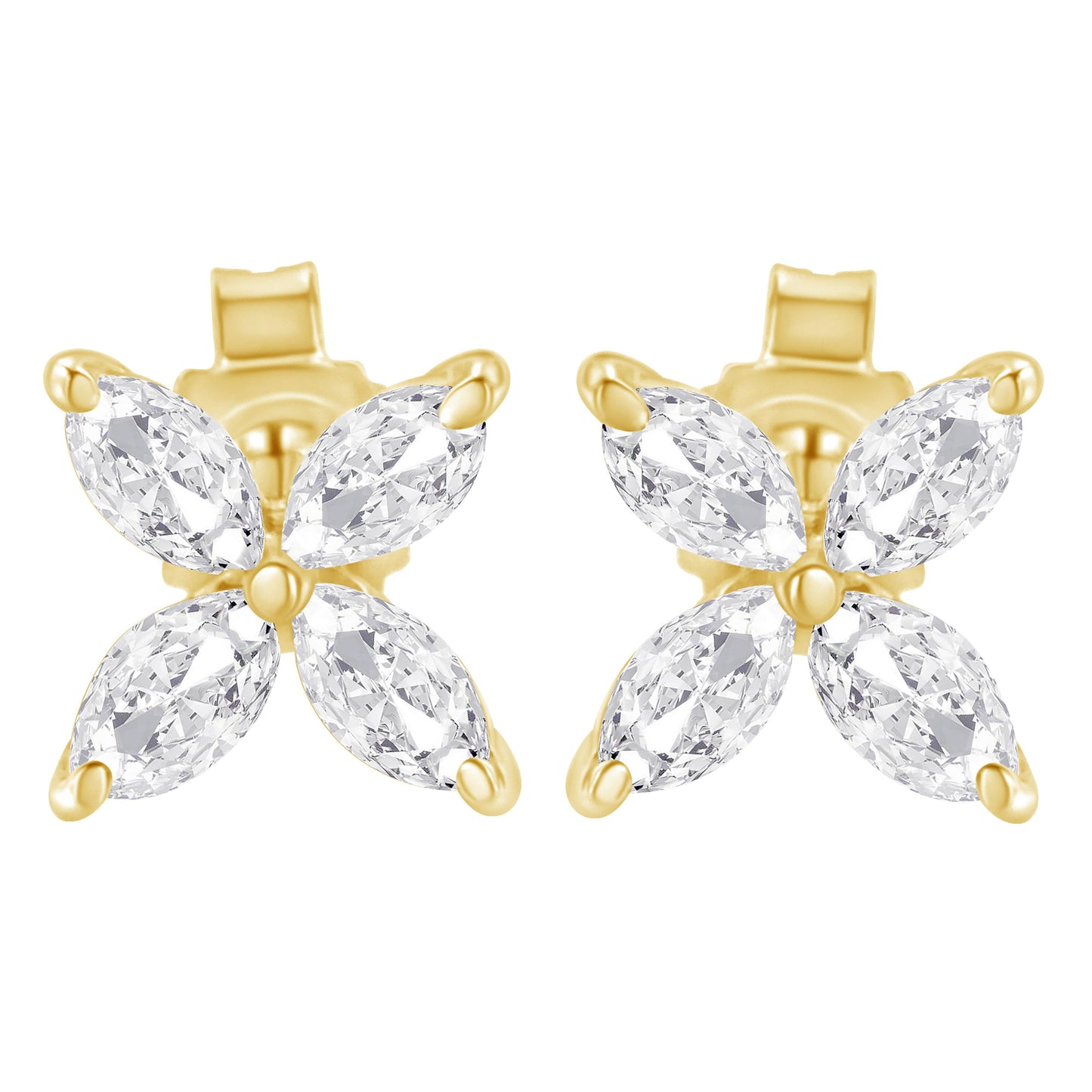 14K White Gold Marquise Diamond Floral Leaf Stud Earrings