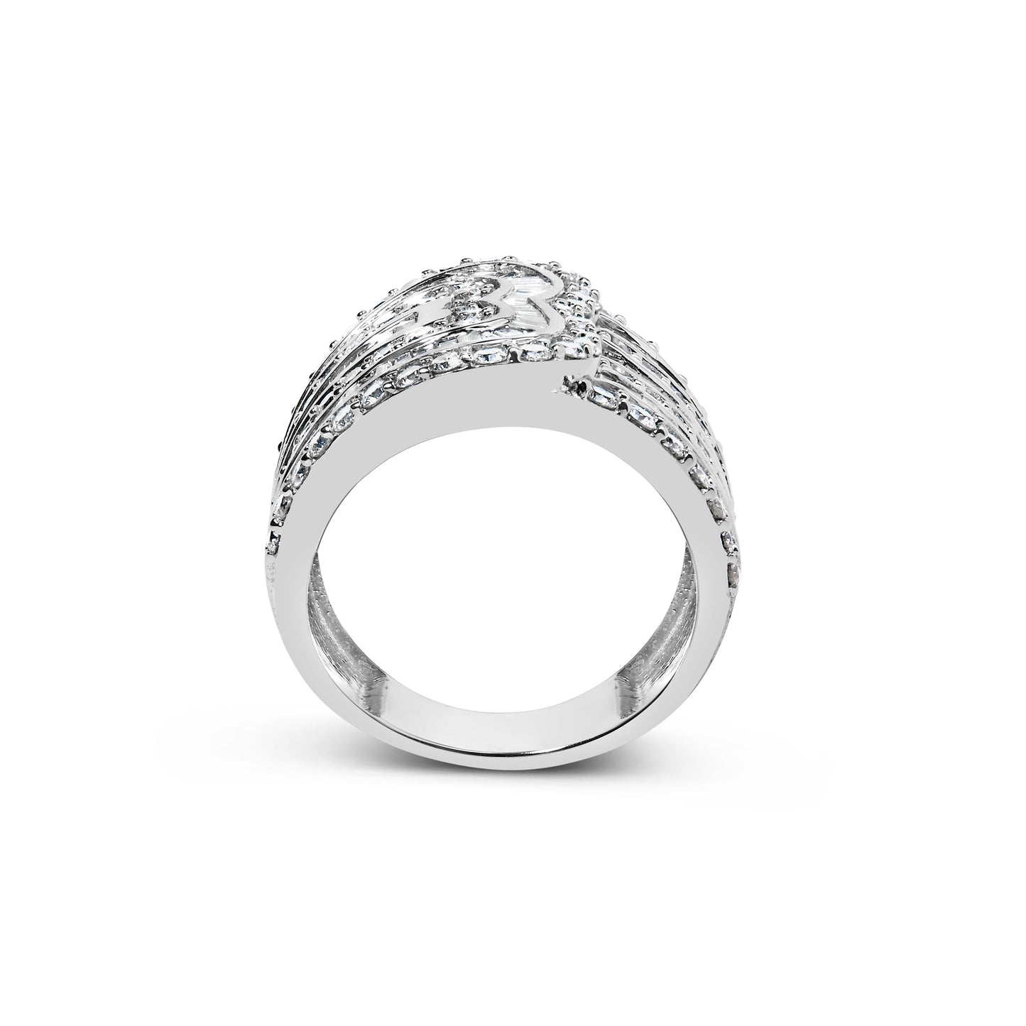Bague Bypass en Or Blanc 10K avec Diamants de 2 1/2 Cttw - Taille 7