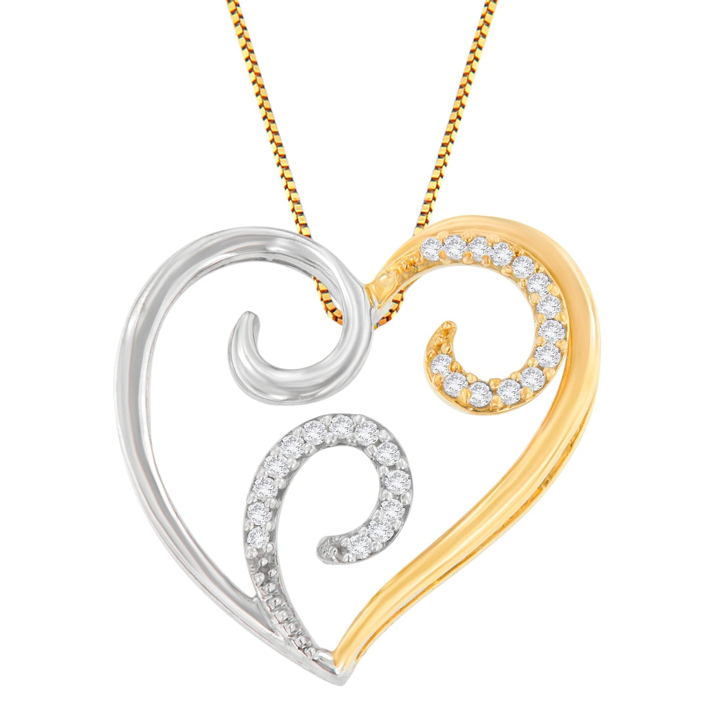 Collar de Pendiente en Forma de Corazón con Diamantes en Oro Bicolor de 10K