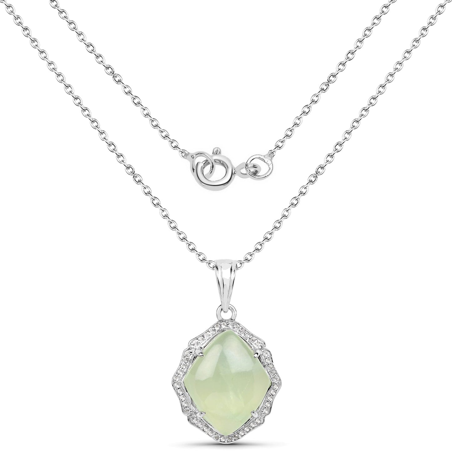 Pendentif en argent sterling avec préhnite véritable de 7,49 carats et topaze blanche