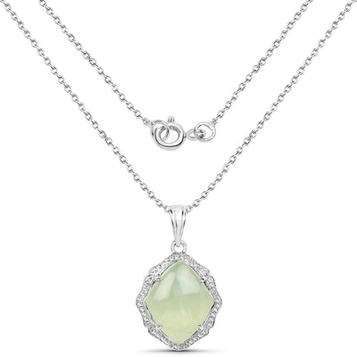 7.49 Carat Genuine Prehnite & White Topaz Sterling Silver Pendant