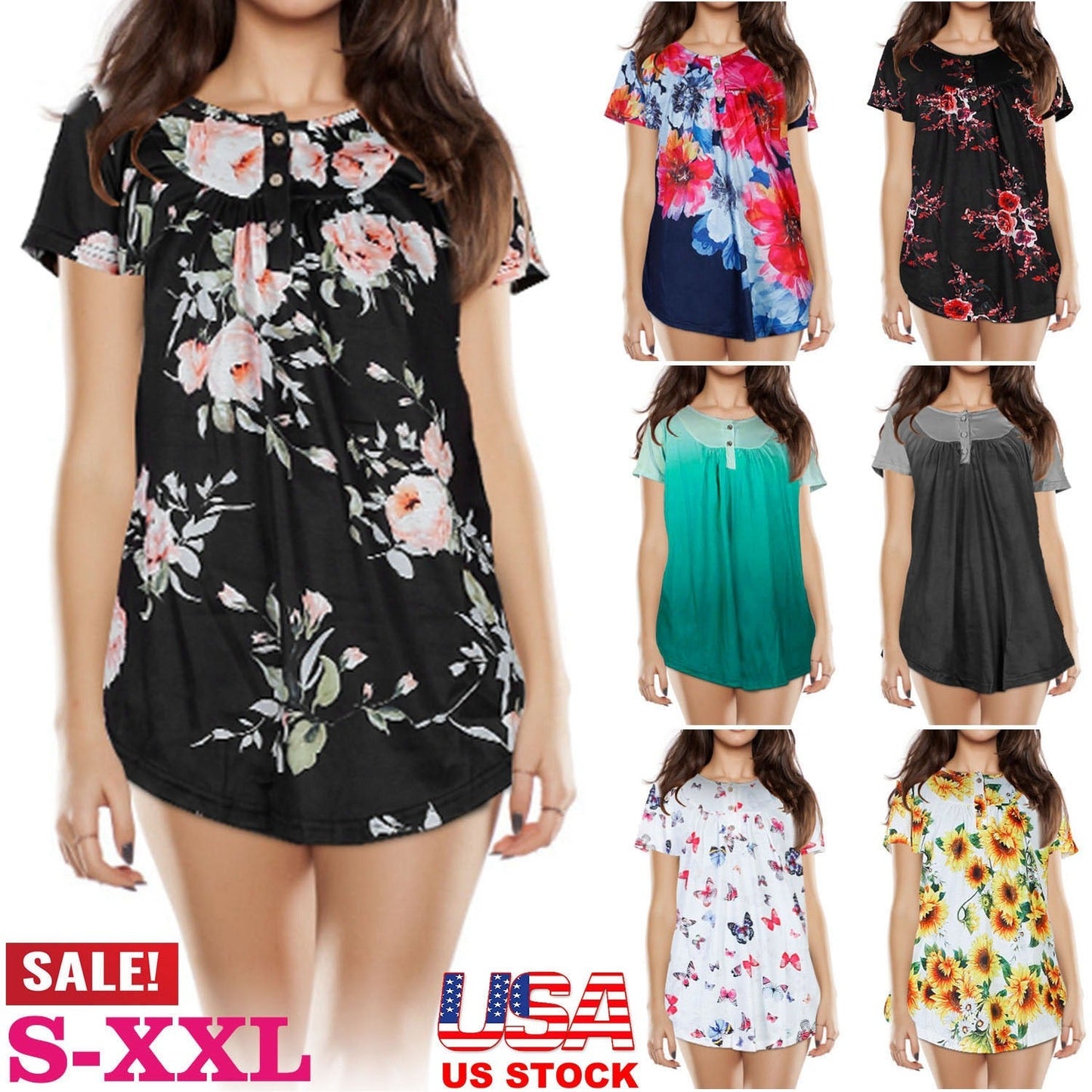 Women’s Floral Print Short Sleeve Blouse - Casual Summer Top