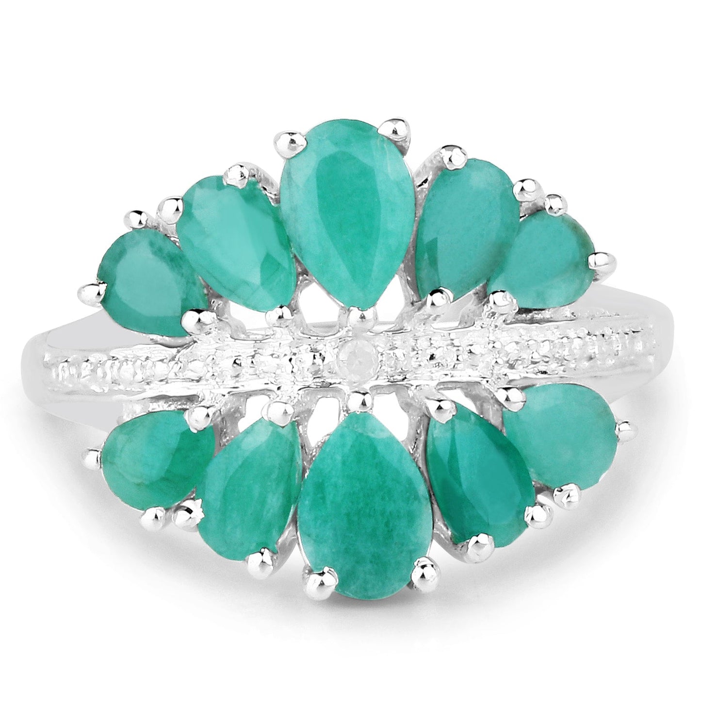 Bague de fiançailles en argent sterling .925 avec émeraude et diamant de 2,21 carats