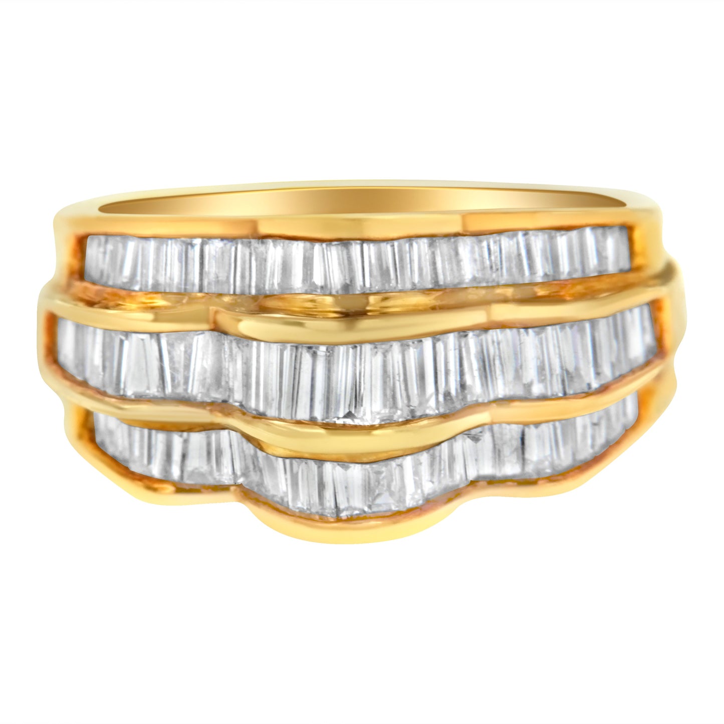 Anillo de Banda de Múltiples Filas de Diamantes de Oro Amarillo de 14KT
