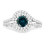 Anillo de cóctel doble halo de diamantes azules y blancos de oro blanco de 14 quilates - Talla 6