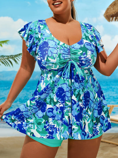 Floral Print Bandeau V Neck 2 Piece Swimsuit for Women