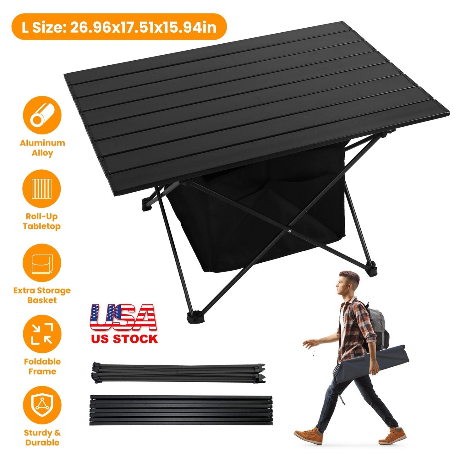 Foldable Camping Table with Storage Basket - Portable Aluminum Alloy