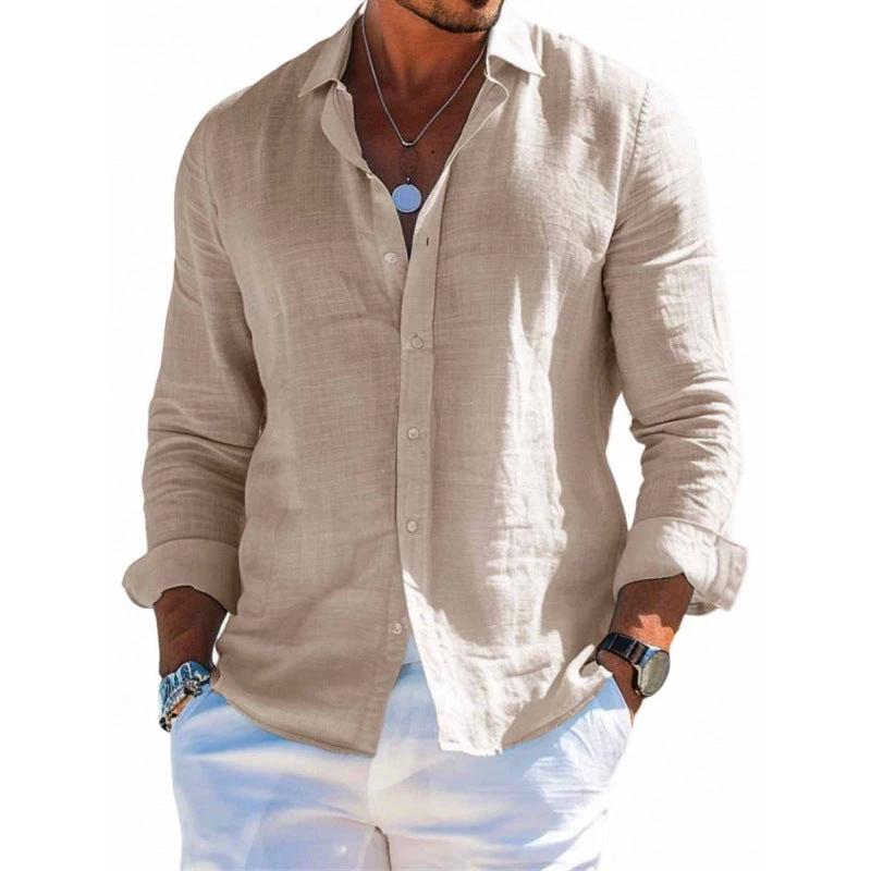 Chemise à manches longues décontractée pour homme - Couleur unie et grande taille
