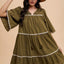 Chic Bohemian Tiered Dress with Tassel Details and Contrast Trim - Korvel
