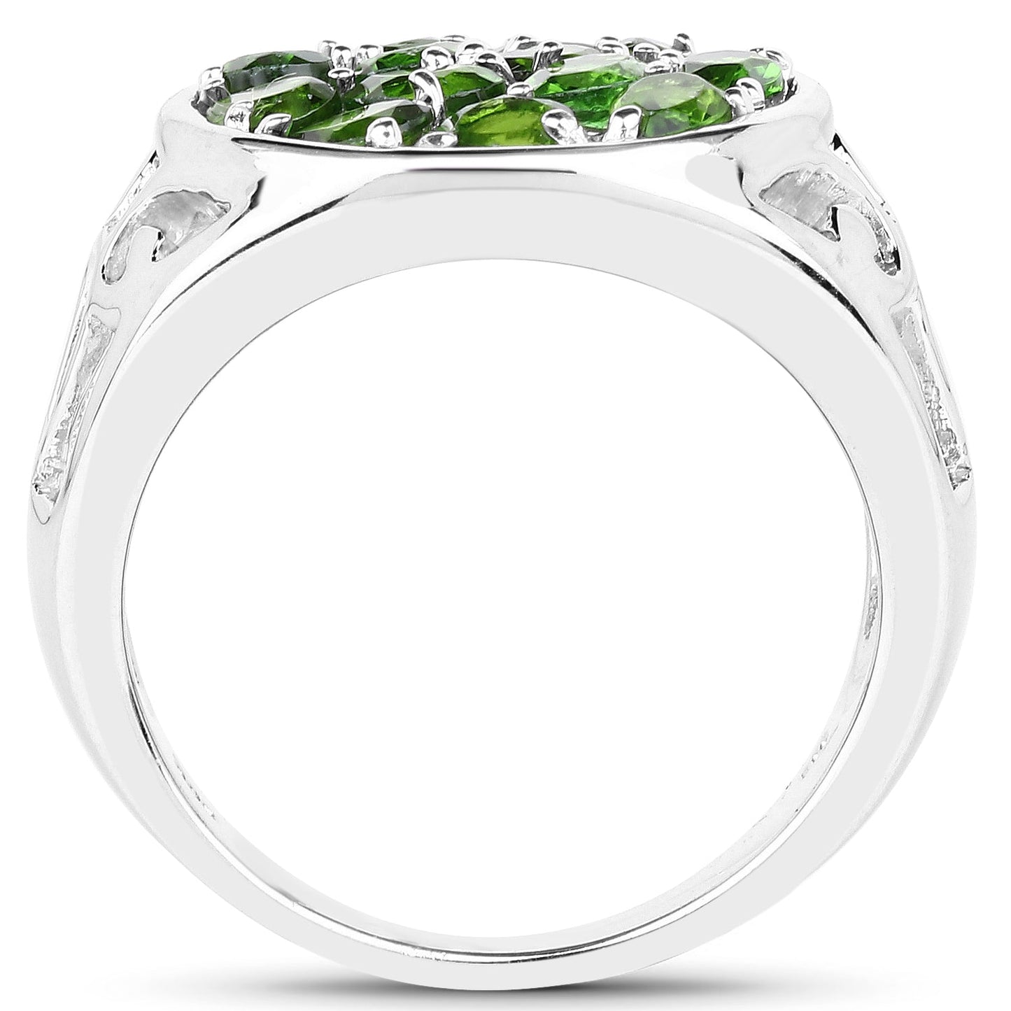 Anillo de Plata Esterlina de 2.21 Quilates de Diopsido de Cromo Genuino