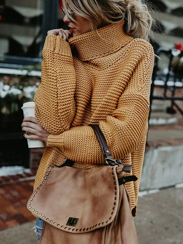 Pull en maille col roulé chaud pour femmes