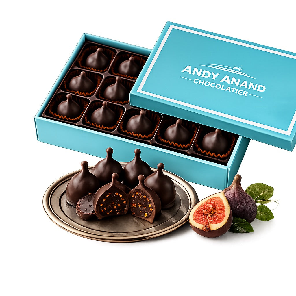 Higos de Chocolate Negro Belga Vegano Andy Anand - Caja de Regalo de 24 Piezas