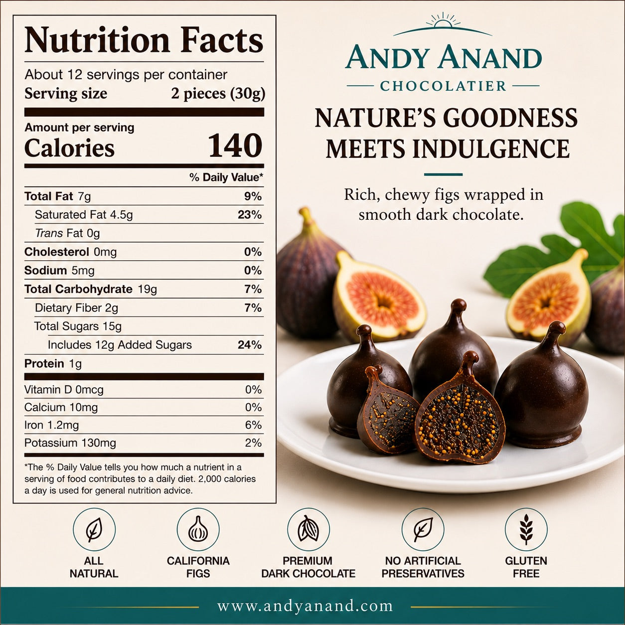 Higos de Chocolate Negro Belga Vegano Andy Anand - Caja de Regalo de 24 Piezas