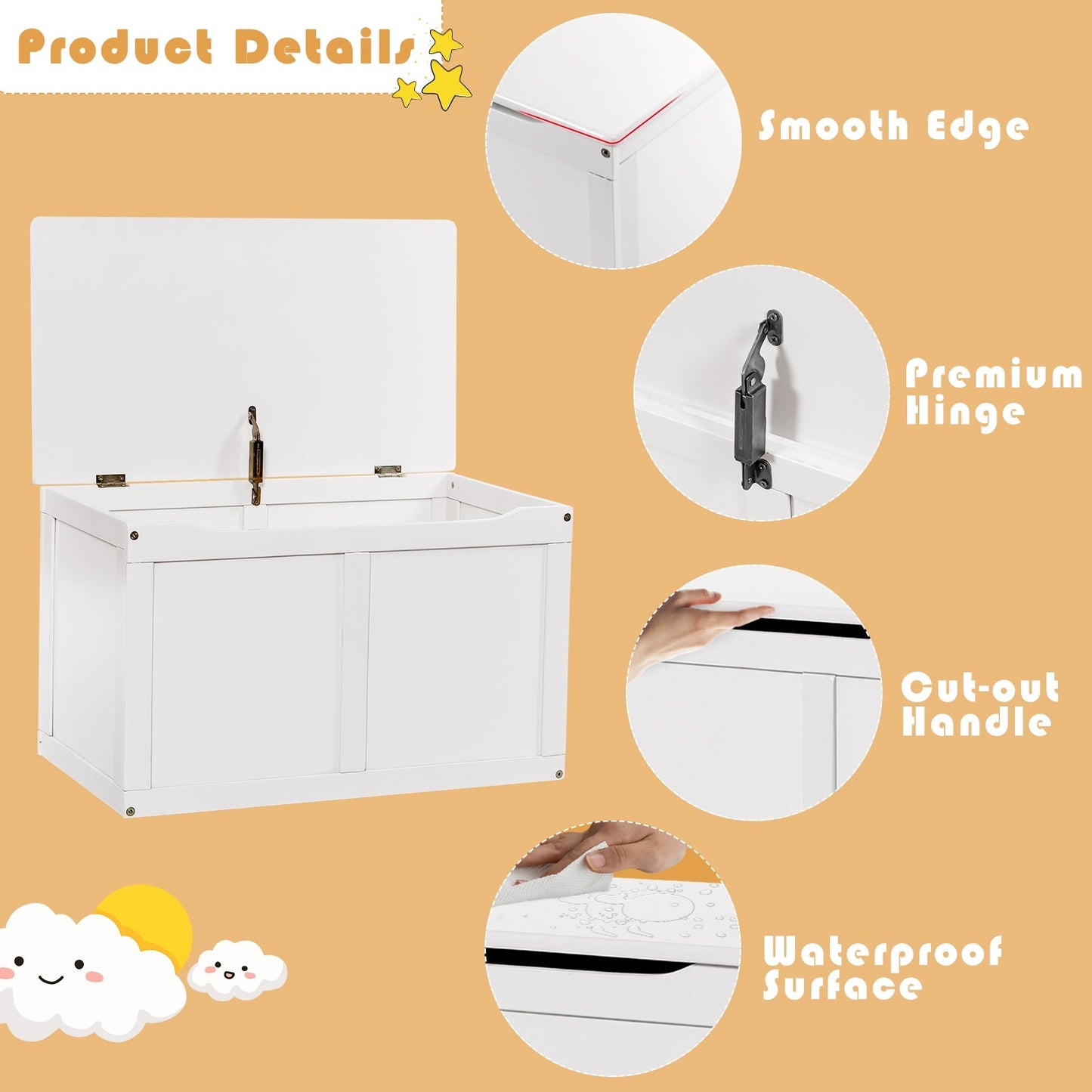 Safety Hinge Wooden Chest Organizer - White