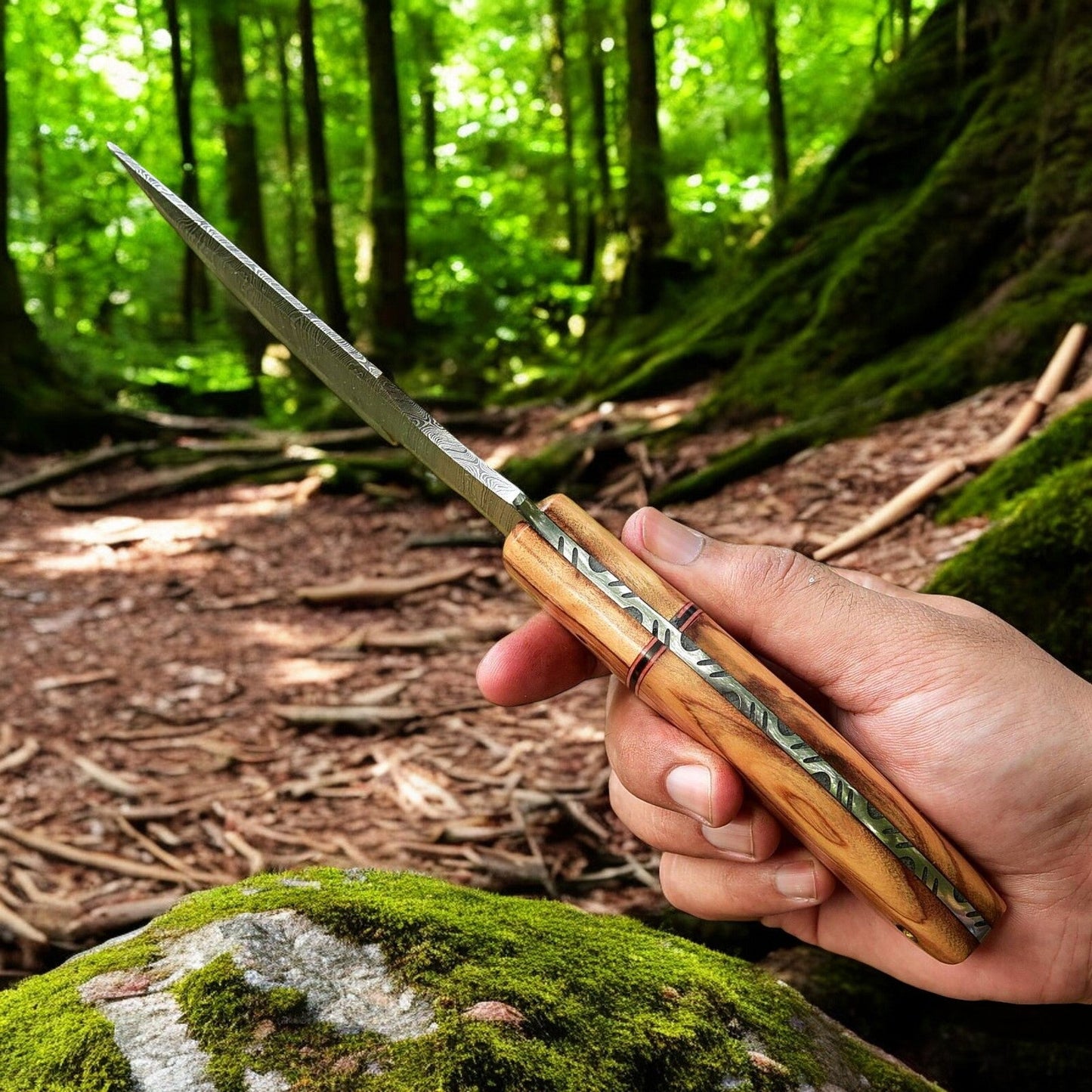 Premium Tom Brown Tracker Knife – Damascus Steel & Olivewood – 10" Length - Korvel