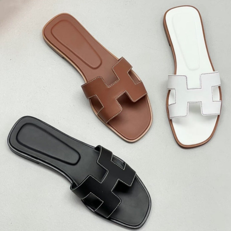 Flat bottomed beach sandals are fashionable casual lightweight and can be worn as a single drag - Korvel
