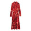 Elegant Printed Long Skirt Dress with Flip Collar
