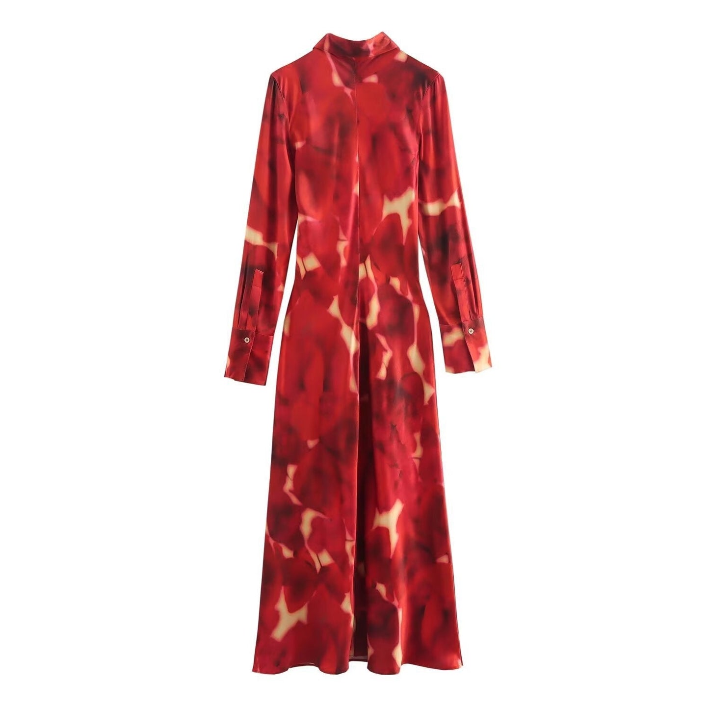Elegant Printed Long Skirt Dress with Flip Collar