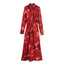 Elegant Printed Long Skirt Dress with Flip Collar