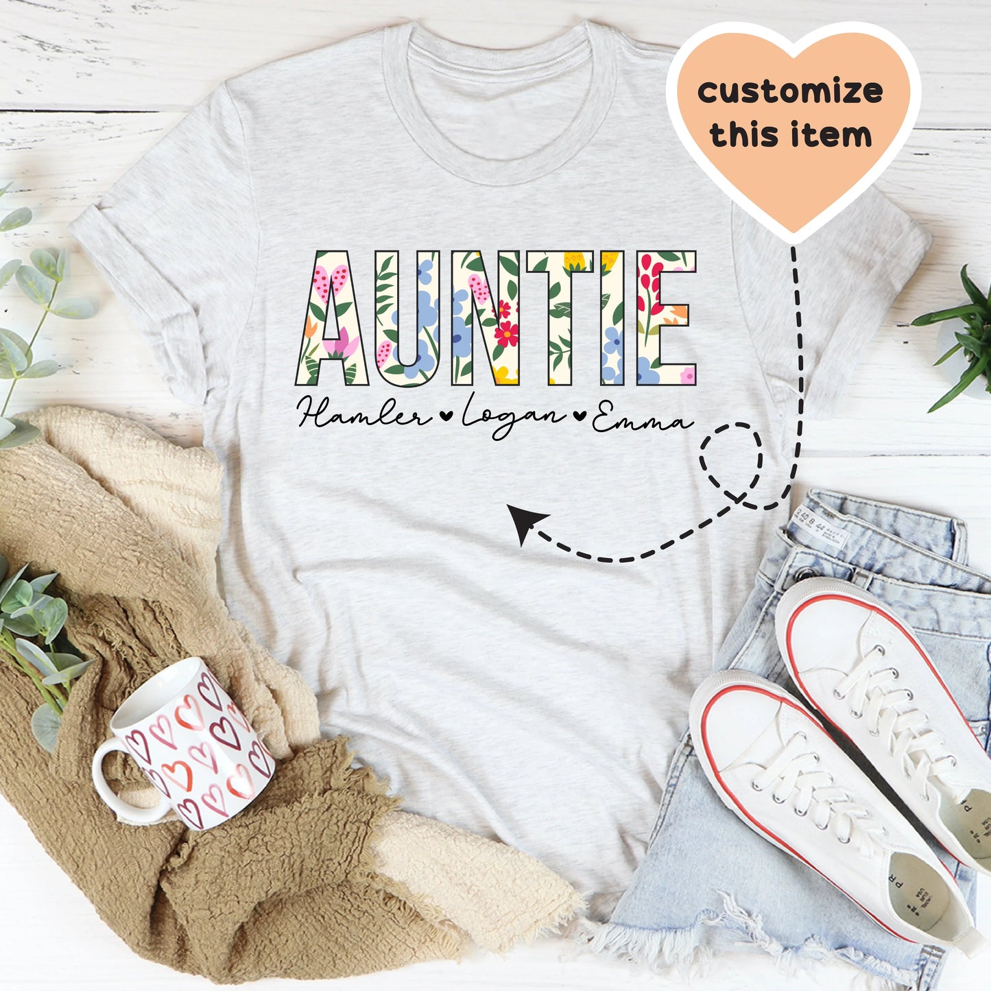 Camiseta personalizada de tía floral