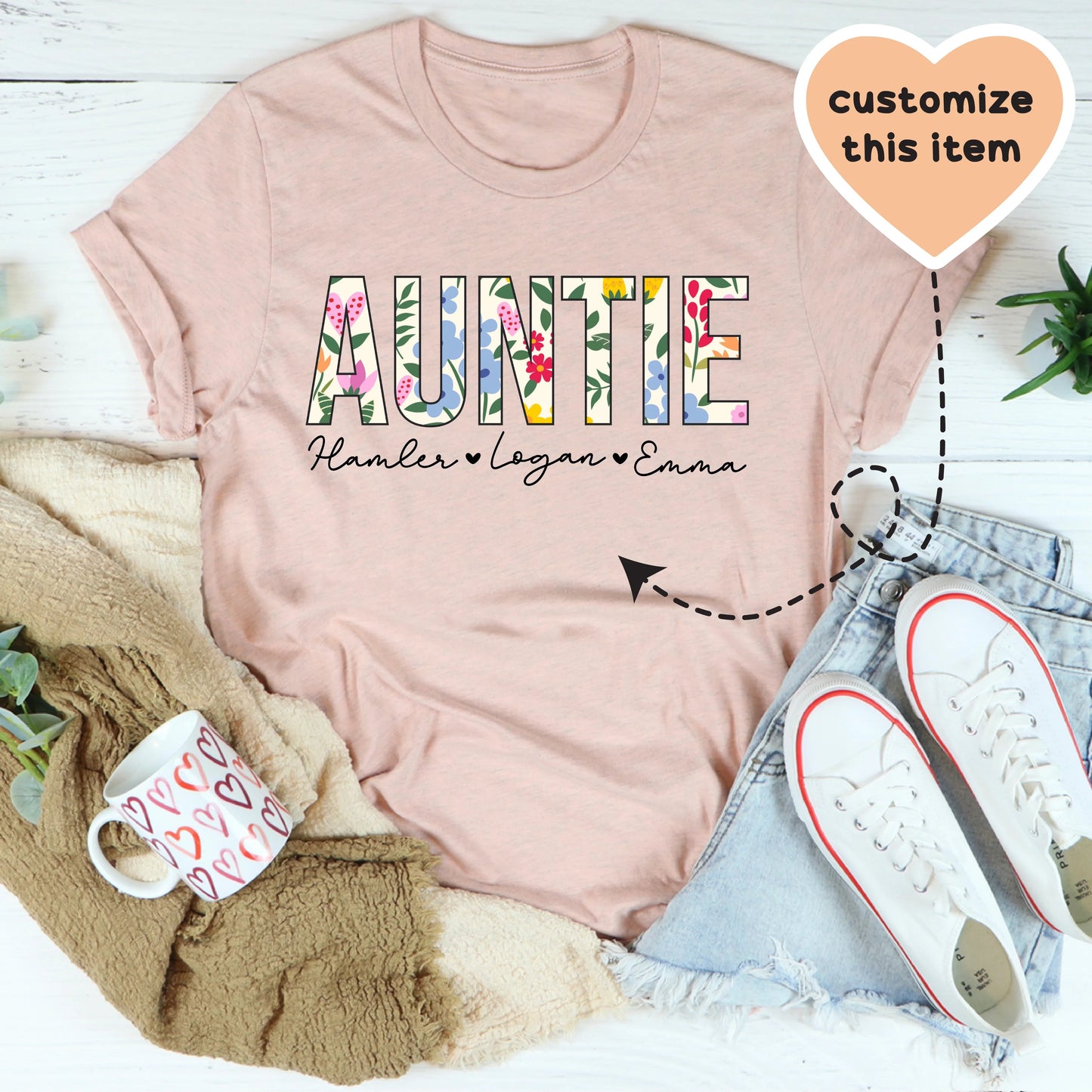 Camiseta personalizada de tía floral