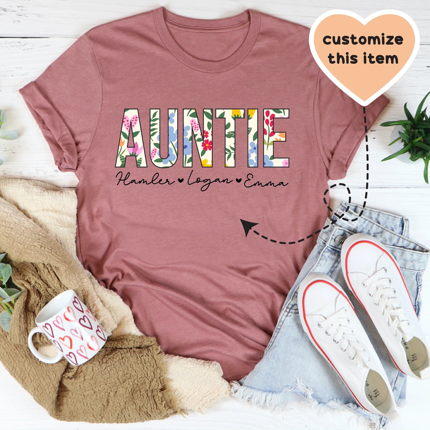 Camiseta personalizada de tía floral