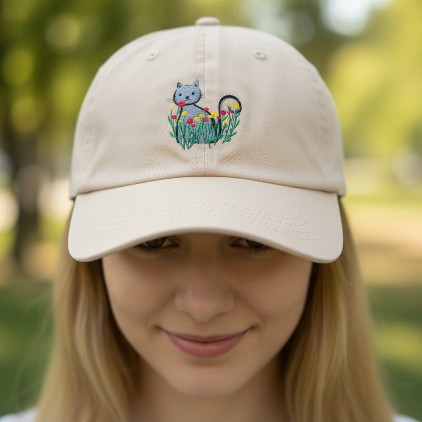 Floral Cat Embroidered Baseball Cap