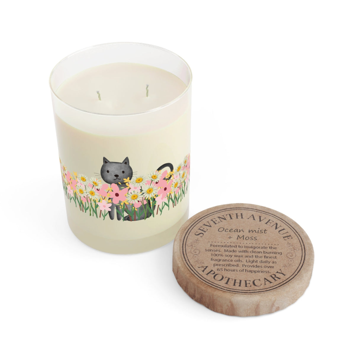 Vela de Vidrio con Gato Floral – Decoración Acogedora para Amantes de los Gatos