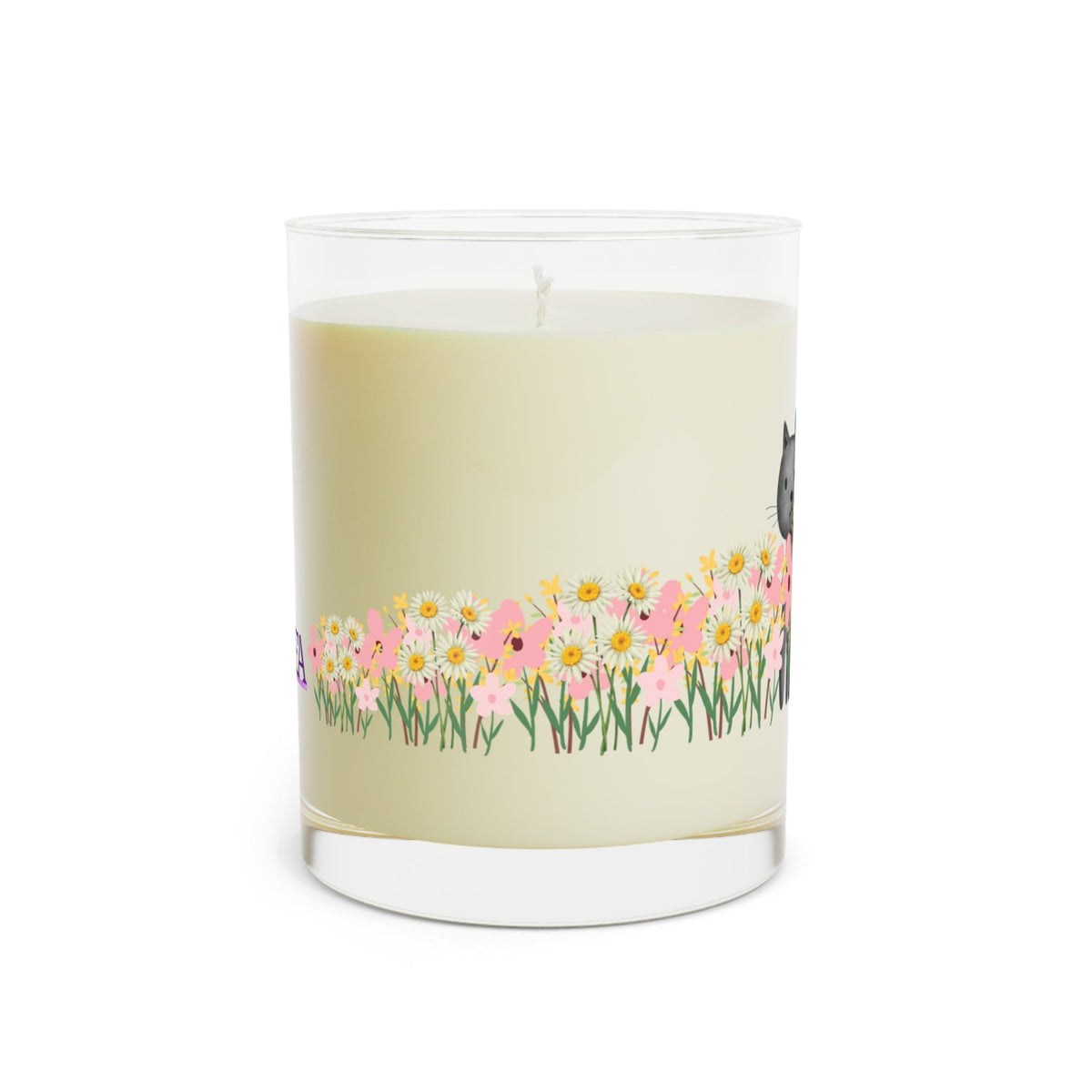 Vela de Vidrio con Gato Floral – Decoración Acogedora para Amantes de los Gatos