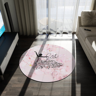 Floral Cat Lady Round Rug - Elegant Decor for Cat Lovers