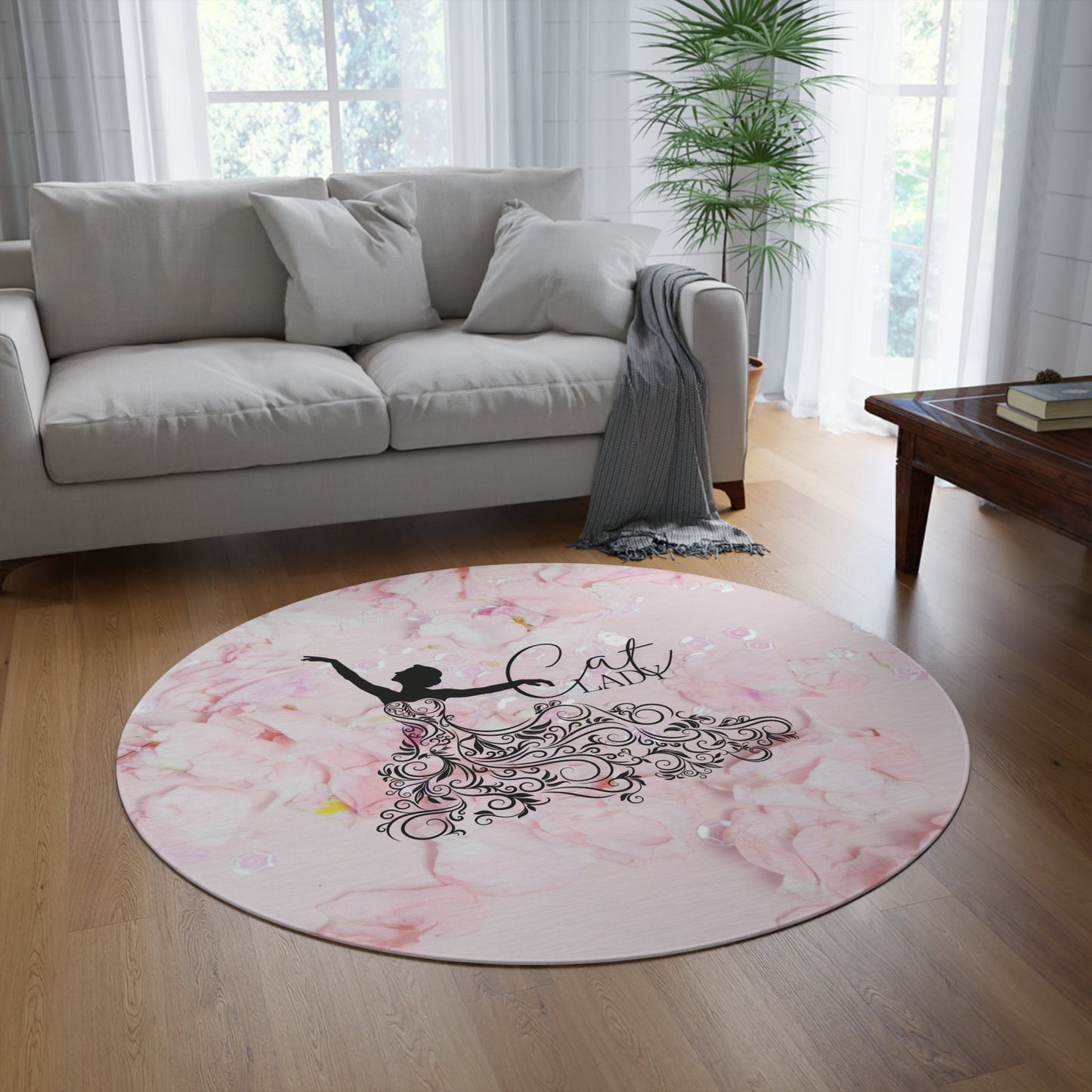 Alfombra Redonda Floral para Amantes de los Gatos - Decoración Elegante
