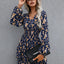 Floral Layered Surplice Balloon Sleeve Dress - Korvel