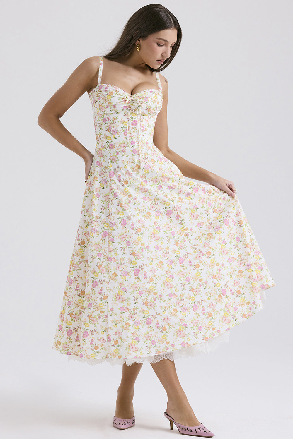 Floral series French summer camisole gentle style dress slimming floral camisole long skirt - Korvel