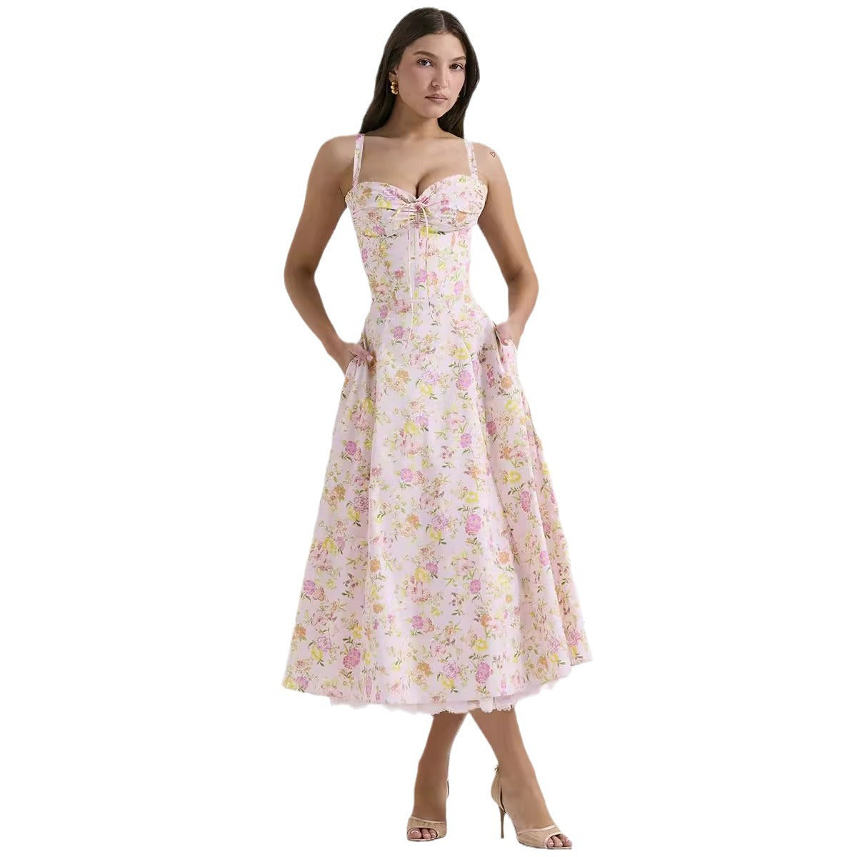 Floral series French summer camisole gentle style dress slimming floral camisole long skirt - Korvel