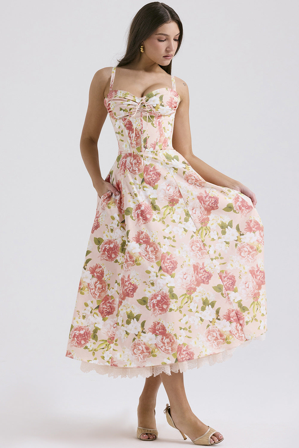 Floral series French summer camisole gentle style dress slimming floral camisole long skirt - Korvel