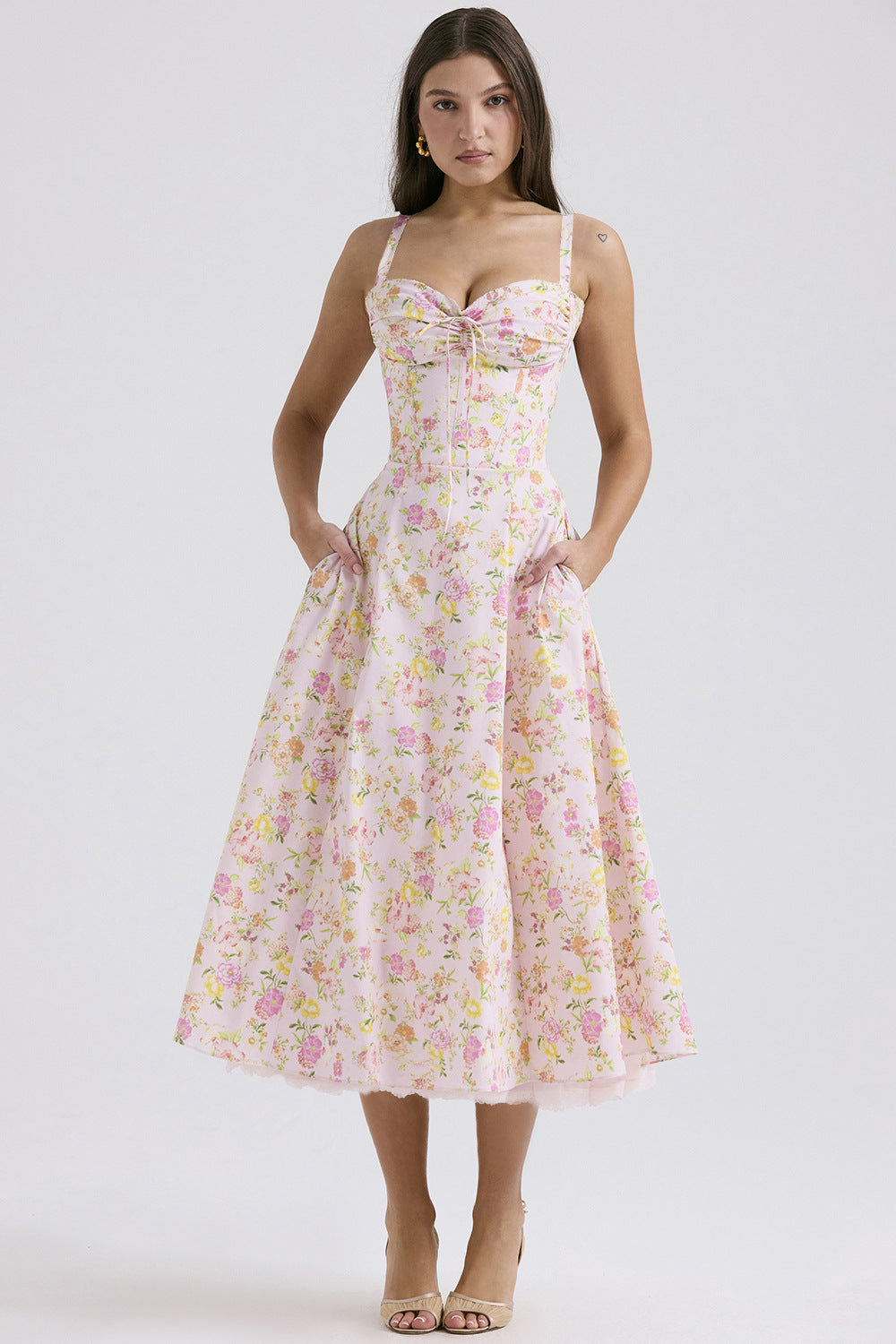 Floral series French summer camisole gentle style dress slimming floral camisole long skirt - Korvel