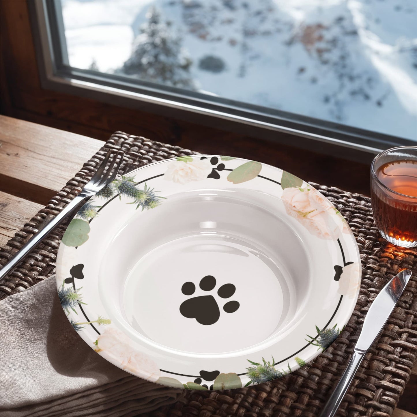 Tazón Coleccionable de Huella de Gato Floral para Amantes de los Gatos